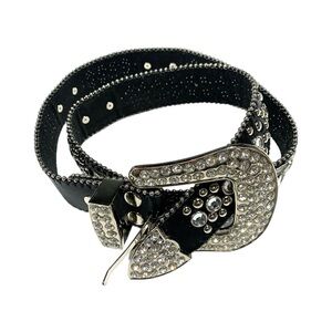 Black and Silver Rhinestone Belt Bling Western Cowgirl Tuff 5214